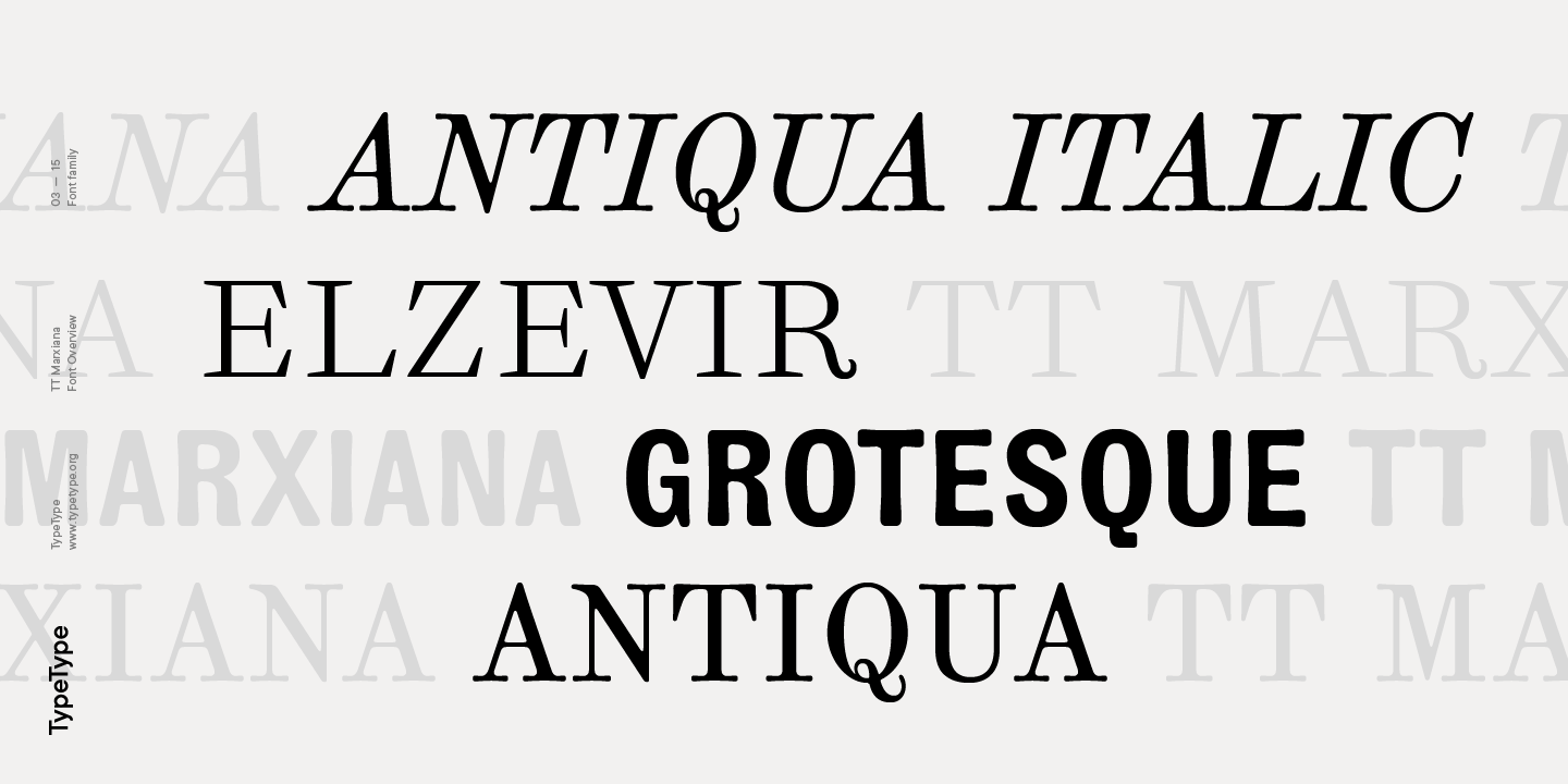 Beispiel einer TT Marxiana Antiqua Italic-Schriftart